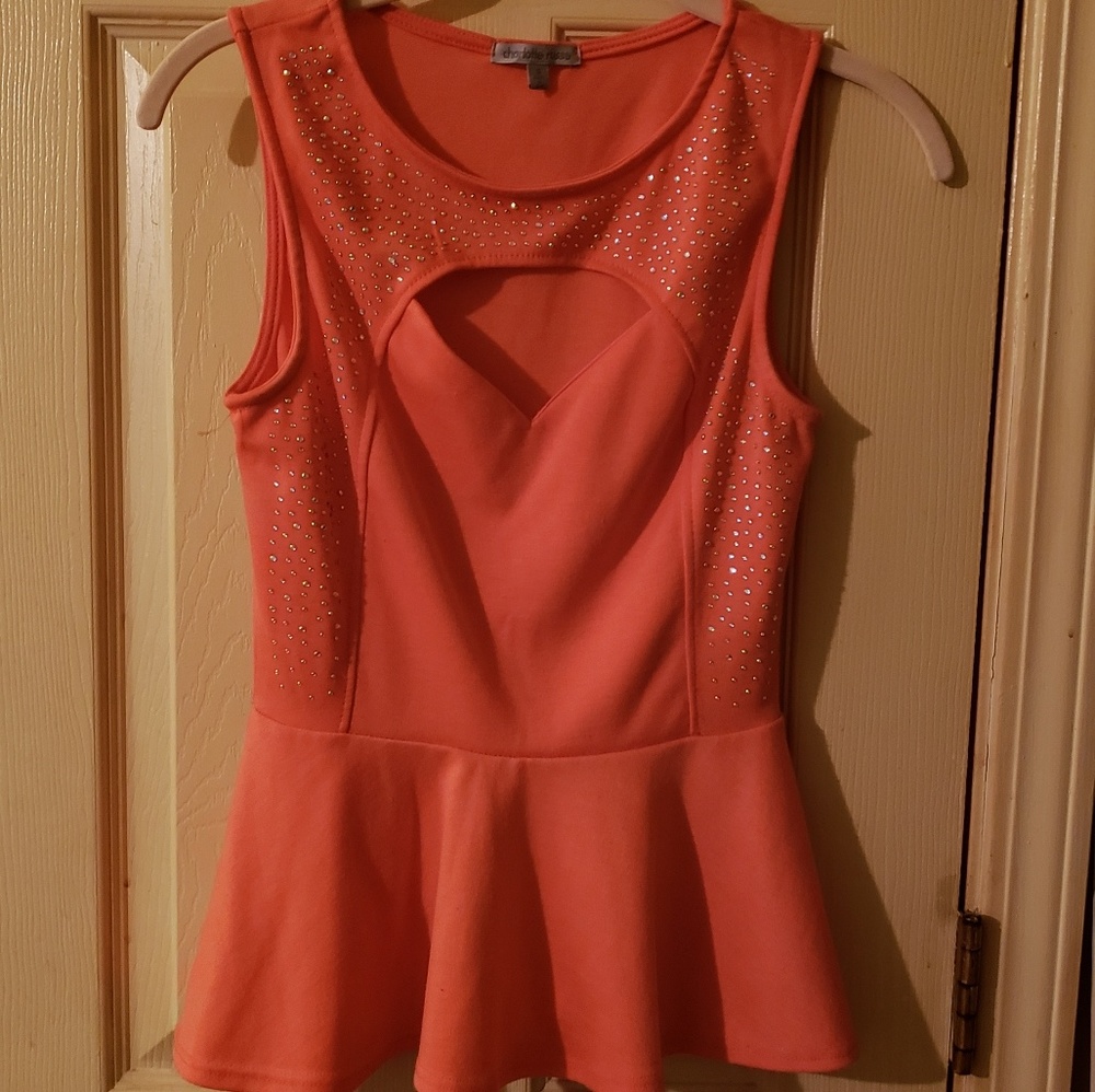 Coral strapless poplin top with cut out